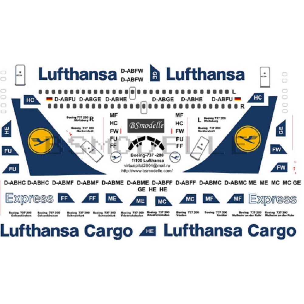 BSmodelle 100025 - 1/100 Boeing 737 Lufthansa decal for aircraft scale